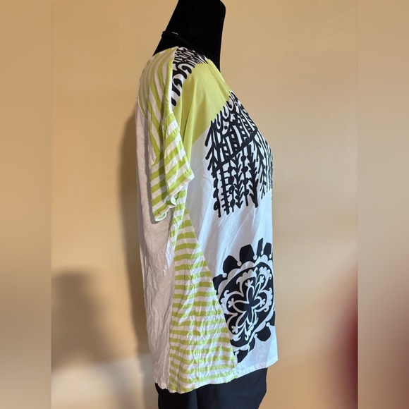 DESIGUAL Lacroix Colab S/S Black White Red Green Graphic Print Viscose Top XL - Picture 3 of 6